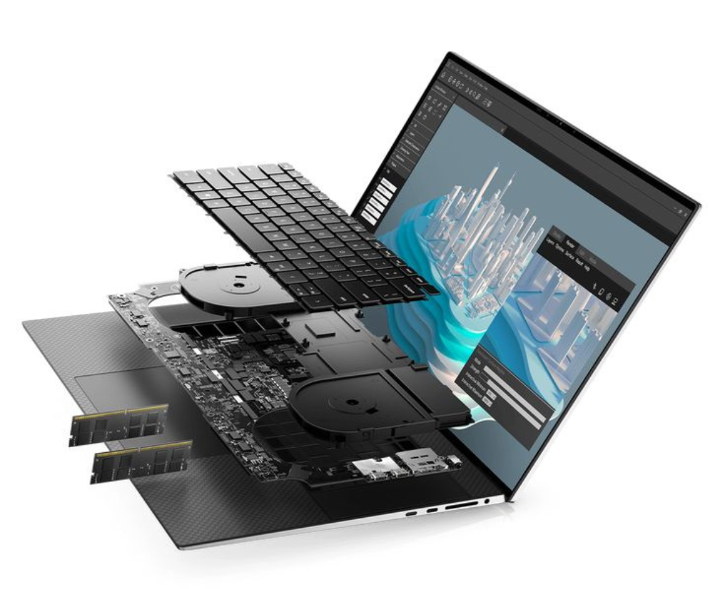 Laptop with internal components and replacement parts for repair and upgrade